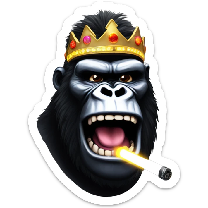 king kong white stick poking out of his mouth at a rave with lazer lights flashing sticker