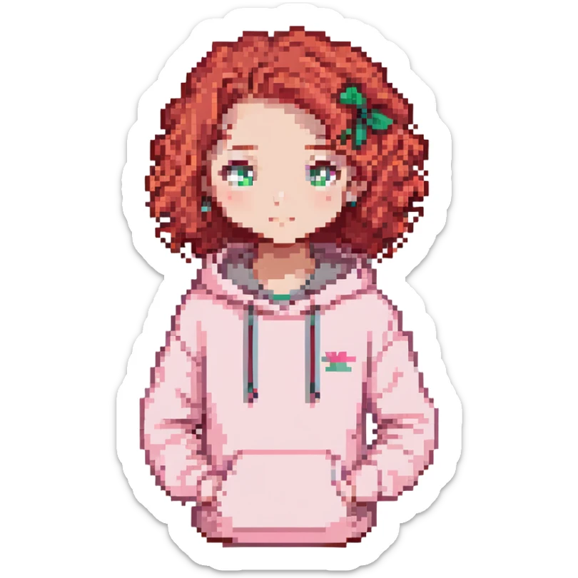 a girl with red curls and a pink hoodie sticker