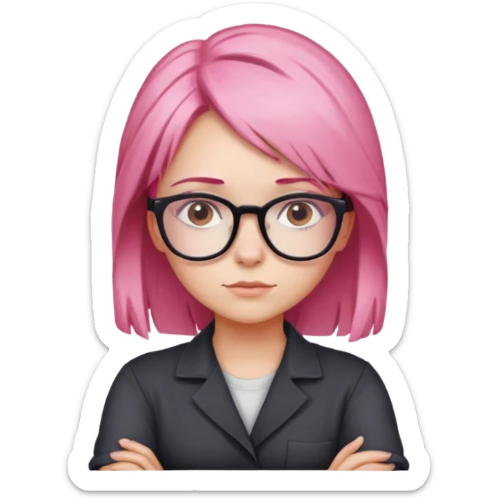 Girl with pink hair and glasses crossing her arms looking confident sticker