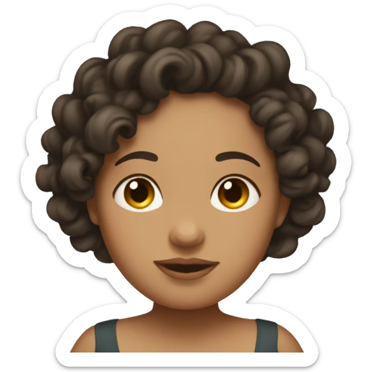 Pregnant women with curly dark brown hair mid length looking down at bump sticker