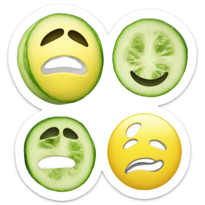 Yellow emoji face with skincare mask and cucumber slices in eyes relaxed,make one in color and other one in black and white, not grayscale sticker