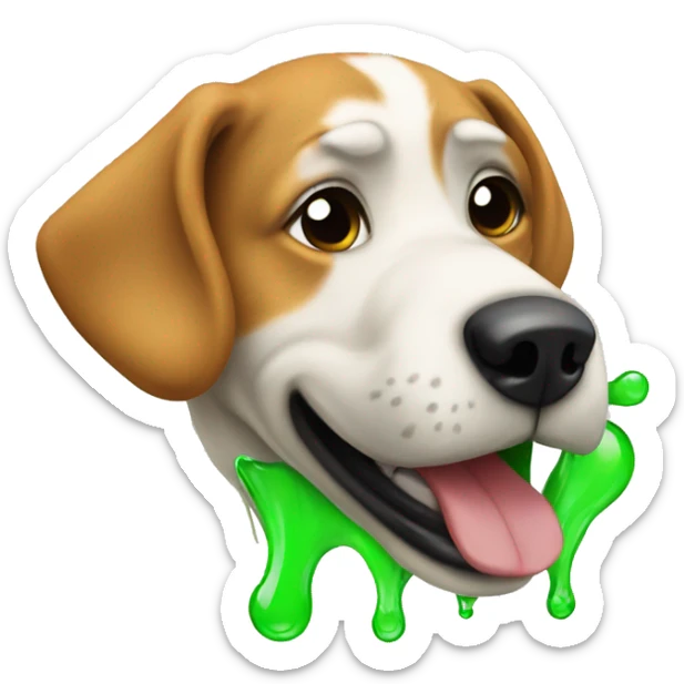 A dog that oen his mouth and green gas is coming out of it sticker