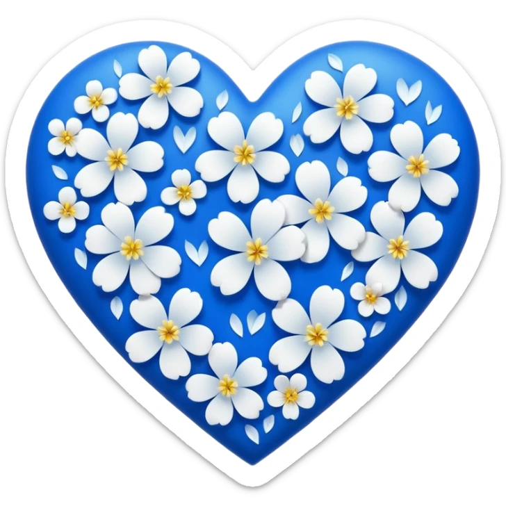 goth  sakura heart, heart made of white sakura petals with blue accents, remove background sticker