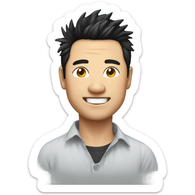 chinese man 40yo with spiky short black hair smile, smart buttoned shirt sticker
