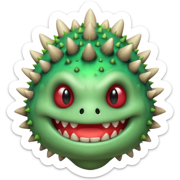 poisonous mushroom monster portrait, head and shoulders only, toxic green glow, scary grin, spiky mushroom head, 3D cartoon, mobile game icon style, clean background, no text, no watermark

 sticker