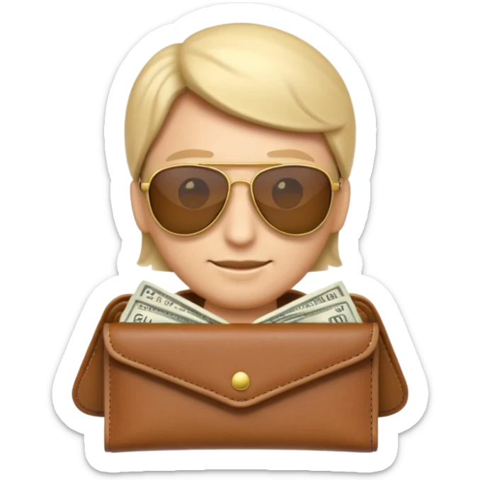 Aviator money emoji, wallet full of cash, casino vibe, premium 3D emoji style, clean, no background
 sticker