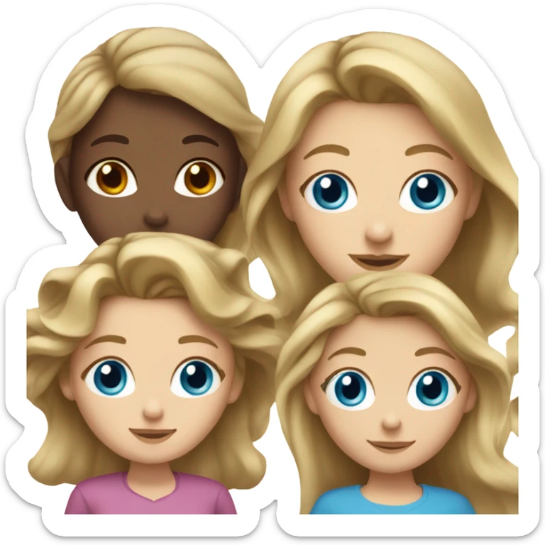 Mother with dirty blonde hair and blue eyes, daughter with brown hair and blue eyes sticker