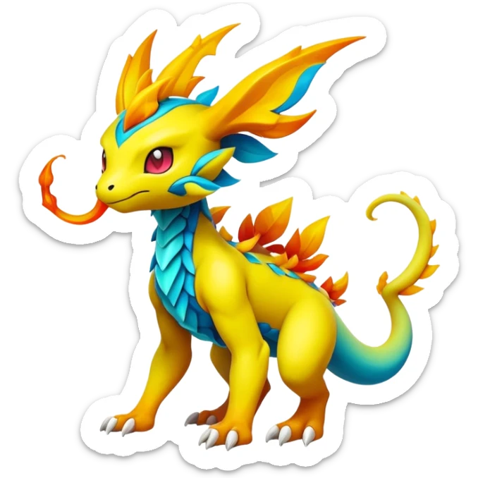 Elemental Exotic Colorful Fantasy Pokémon-Fakémon-hybrid-creature (full body) sticker