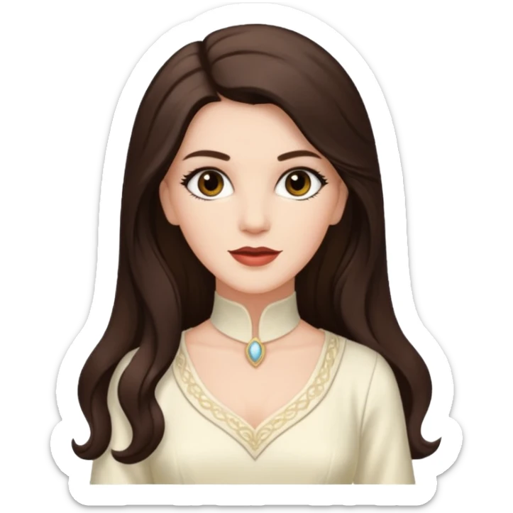 Maxene Andrews from The Andrews Sisters with long dark brown hair, ivory outfit sticker