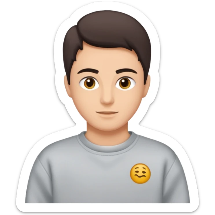 Saçı arkadan bağlı beyaz tenli kirli sakallı 24 yaşlarında üzerinde gri  sweat olan bir erkek çiz sticker