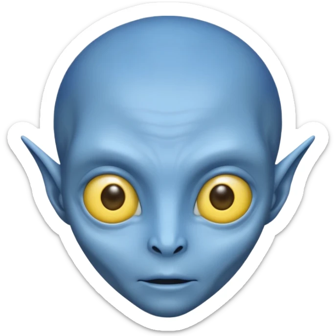 I want an alien with blue color and middle section of the forehead should be yellow sticker