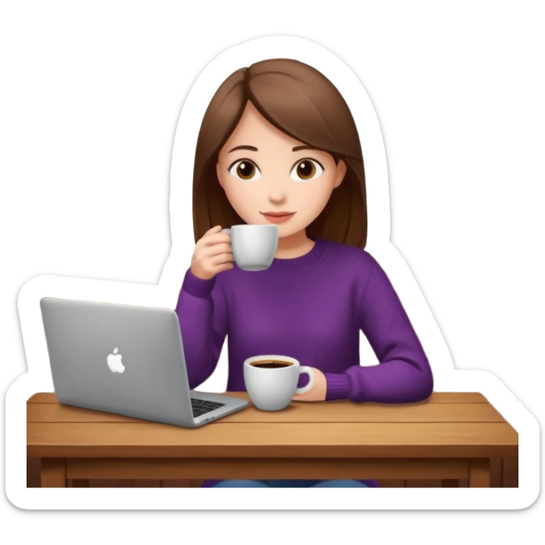 laptop and coffee are on the table. coffee is not on the laptop. the girl is drinking coffee. sticker
