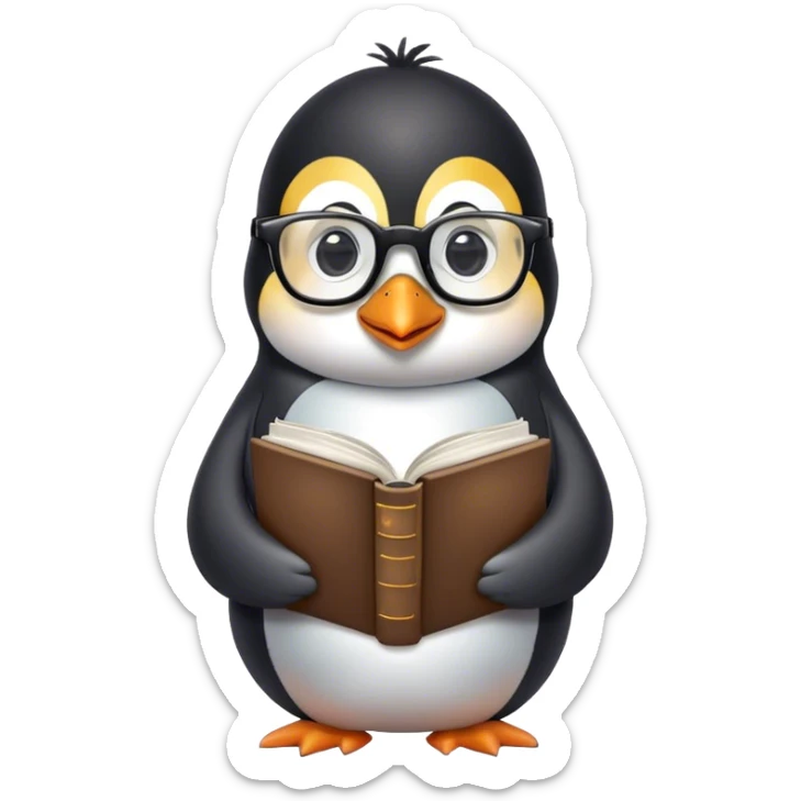Me puedes crear un pingüino que se vea adorable pero intelectual me gustaría que usará lentes y un libro  sticker