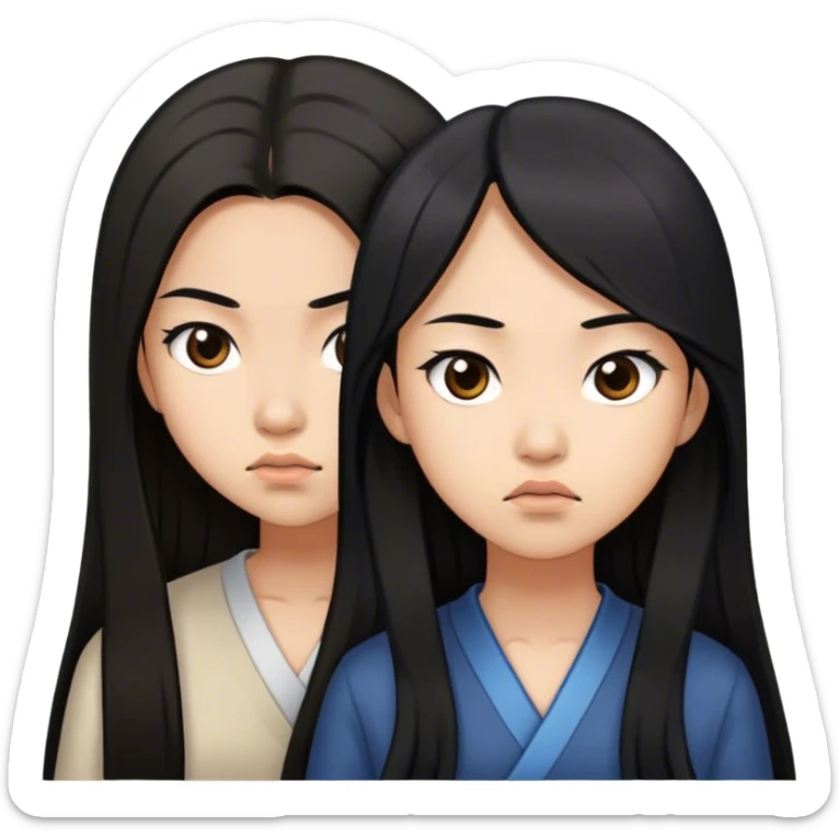 two asian girls angry long brown hair and long black hair sticker