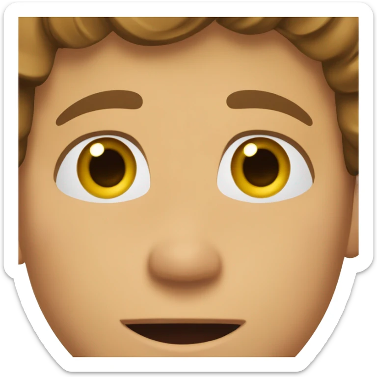 a boy with pronounced skin and short, wavy, brown hair with eyes like money and his hands on his ears, showing surprise sticker