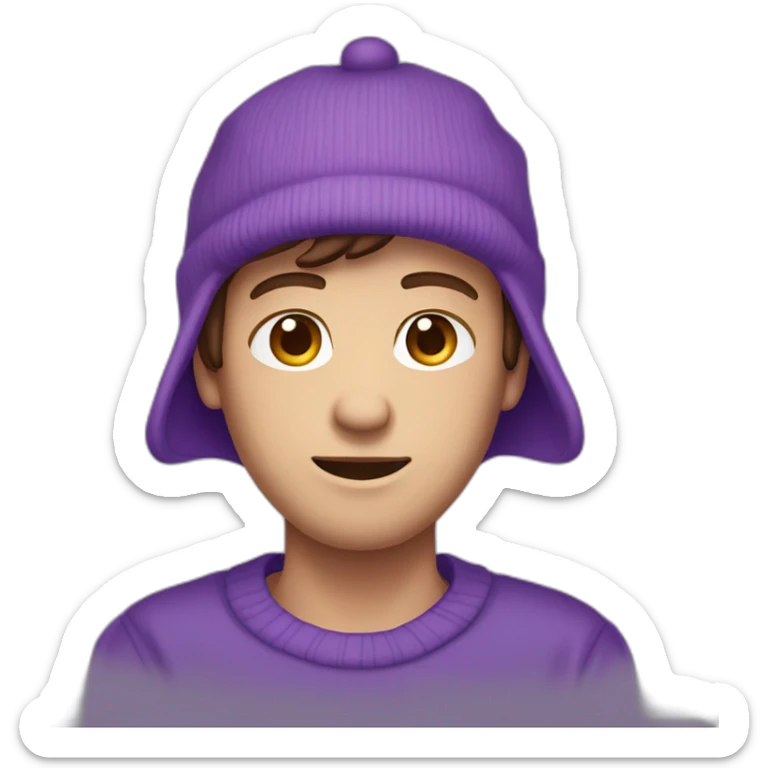 guy with brown hair and a purple cap white skin wearing a purple sweater sticker