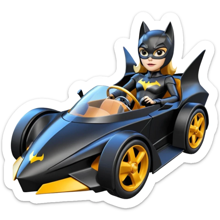 Hot wheels cartoons BatGirl’s stealth retro cat burglar sporty futuristic pursuit mobile two seater car (reclined seating position) sticker