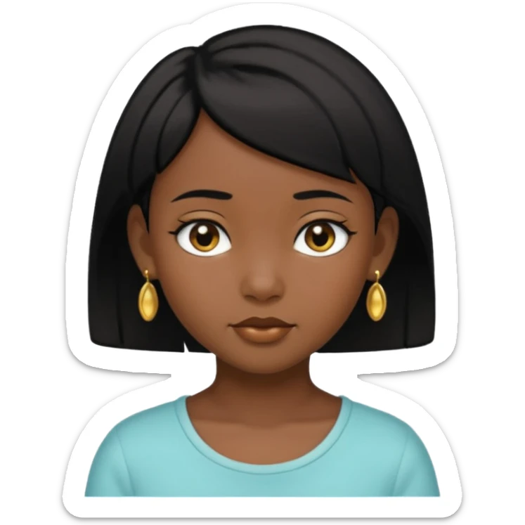 girl child with black short hair and gold earring and black skin sticker