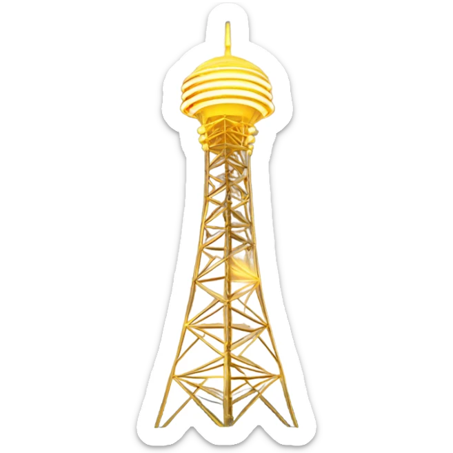 A tall broadcast tower icon emitting golden signal waves, with glowing accents, symbolizing four years of membership loyalty sticker