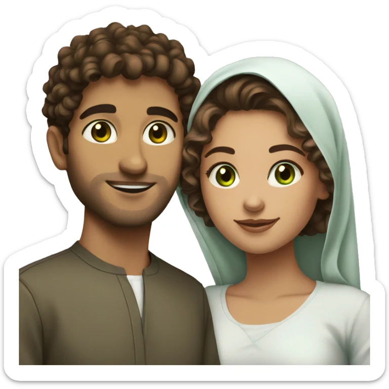 Muslim couple girl with green eyes and a guy with brown eyes and curly hair  sticker