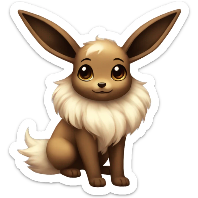 Kawaii Shiny Eevee with dark brown long emo hair covering her eyes Full Body sticker