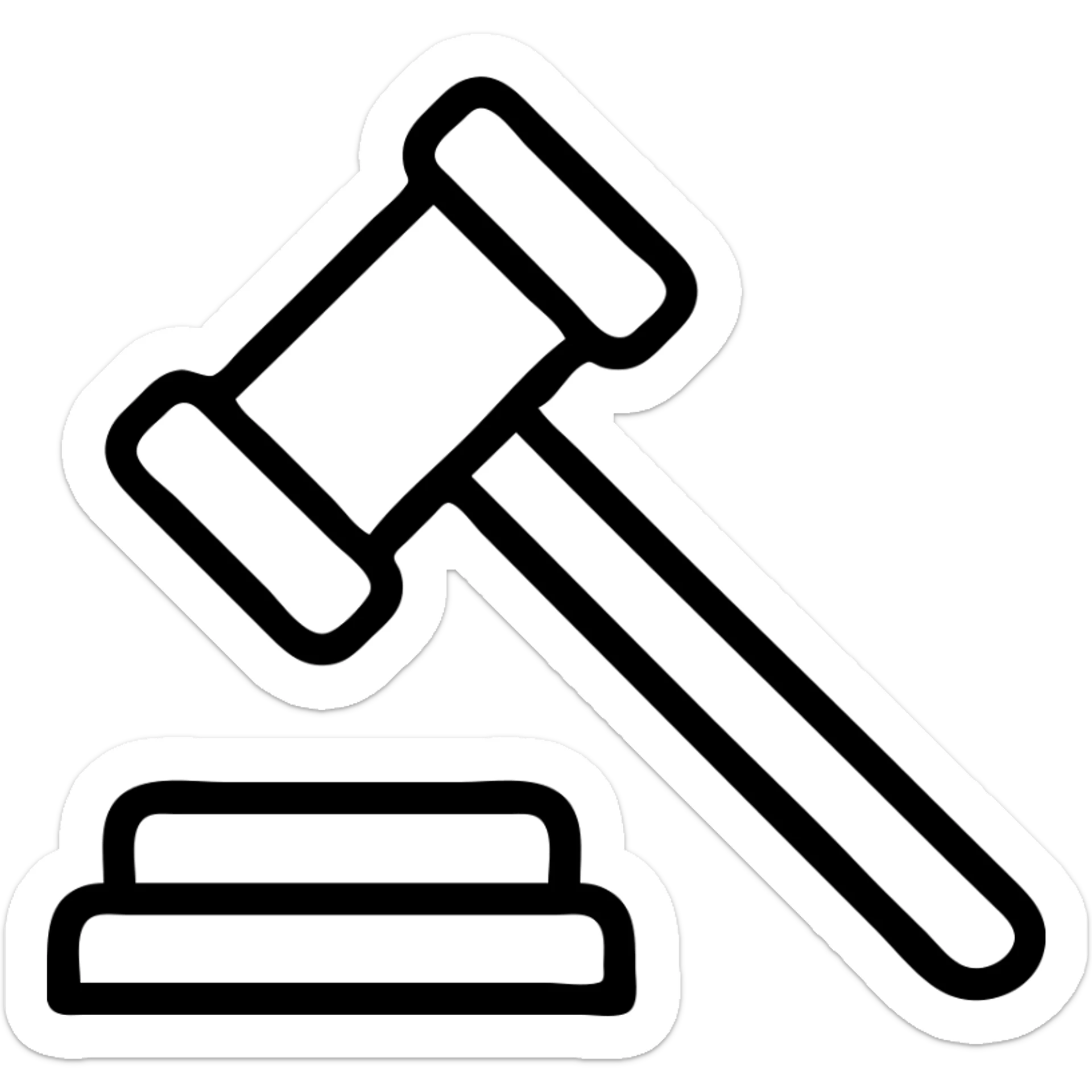 simple modern icon of law with gavel, legal theme sticker