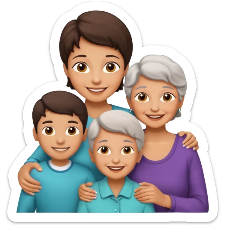 two kids (1 boy and 1 girl) with their mother and grand mother smiling sticker