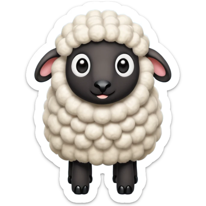 Cute cartoon sheep inspired by Shaun the Sheep, fluffy white wool, big round eyes, black face, with hand and legs sticker