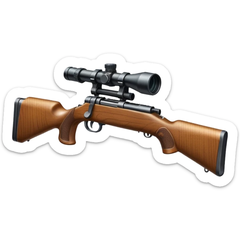 deer hunting bolt action rifle with a scope mounted to the top of the gun barrel and a sling attached properly to the underside of the gun sticker