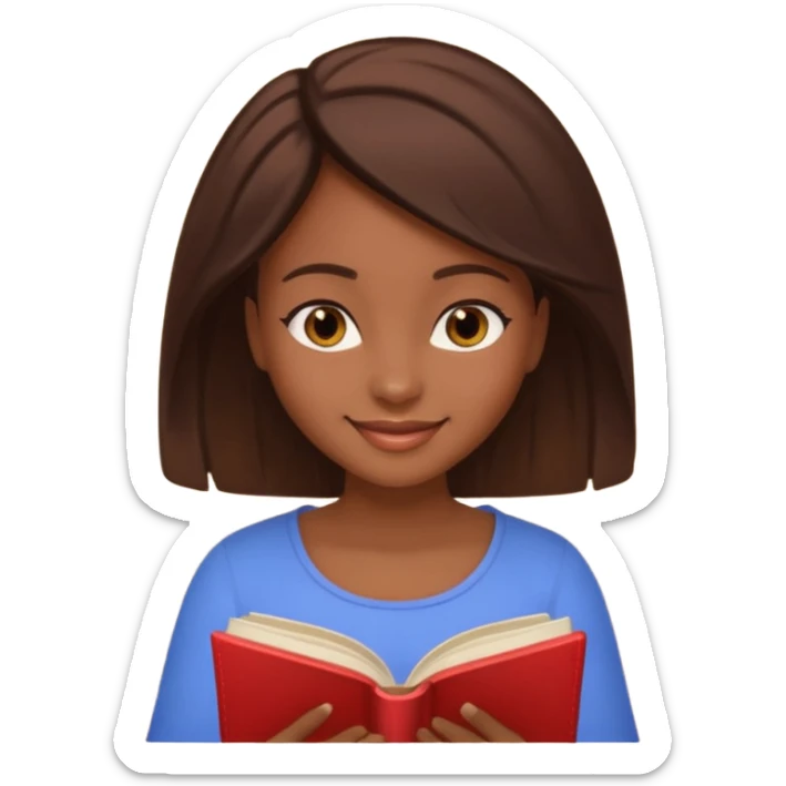 Pretty black girl with brown eyes and brown hair reading a romantic book sticker