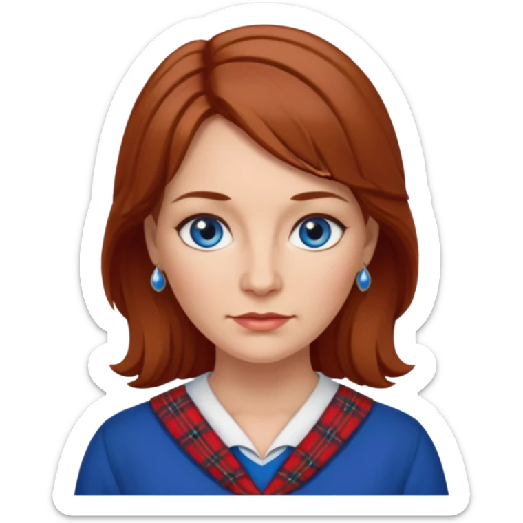 midle   aged female with Scottish red attire and dark blonde hair and blue eyes sticker
