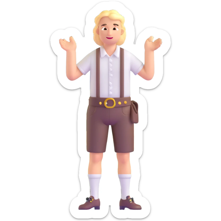 German person in Bavarian lederhosen shrugging with Sicily landscape in background sticker