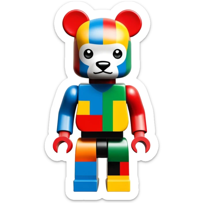 Lego style hustler bearbrick toy figure with X symbols for eyes, blocky Lego aesthetic, graffiti prints sticker