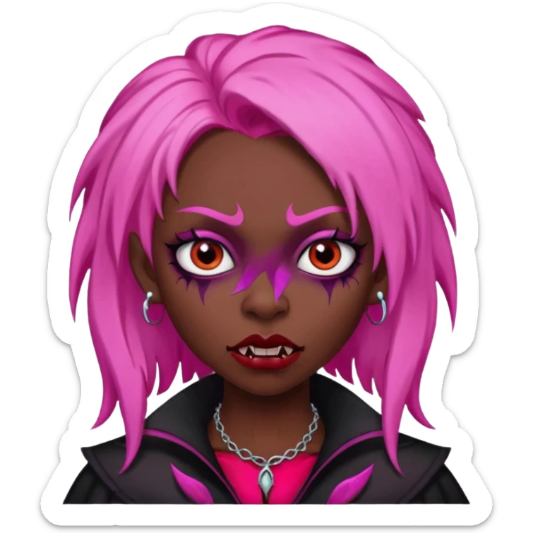 girl,darksinvampire, pink hair, very longhair , shaggy, dark, spooky,double eyebrow dermal piercing, creepy expression sticker