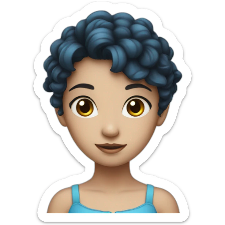 cute fairy with white skin, black hair and blue dress sticker