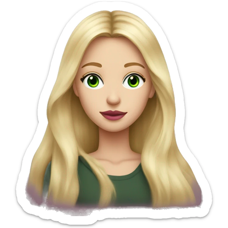 Portrait of a Beautiful blond girl with long hair with green eyes and pink lips  sticker