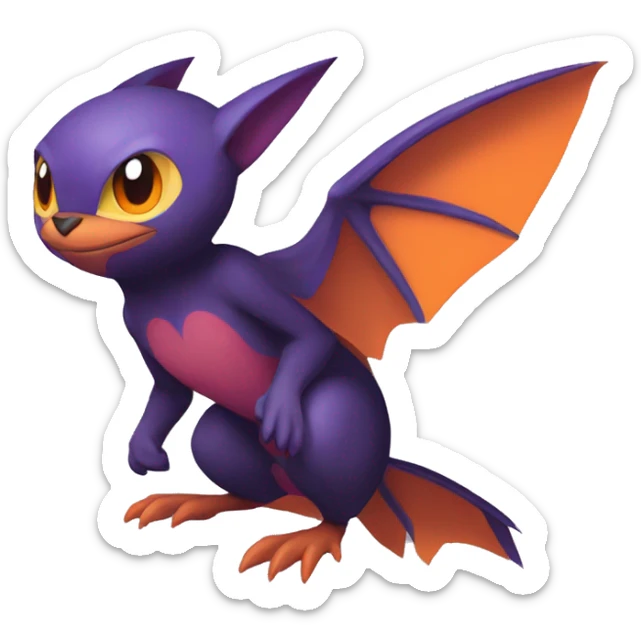Cool Black Noibat-Quilava-Pokémon with orange belly and purple markings Full Body sticker