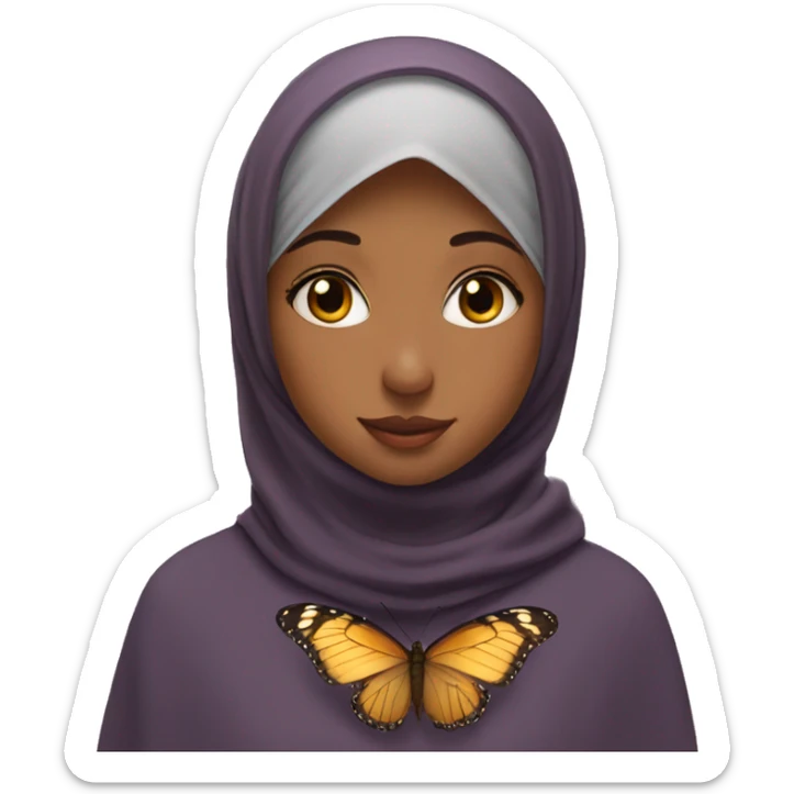 A butterfly on a girls nose but the girl wears a hijab sticker