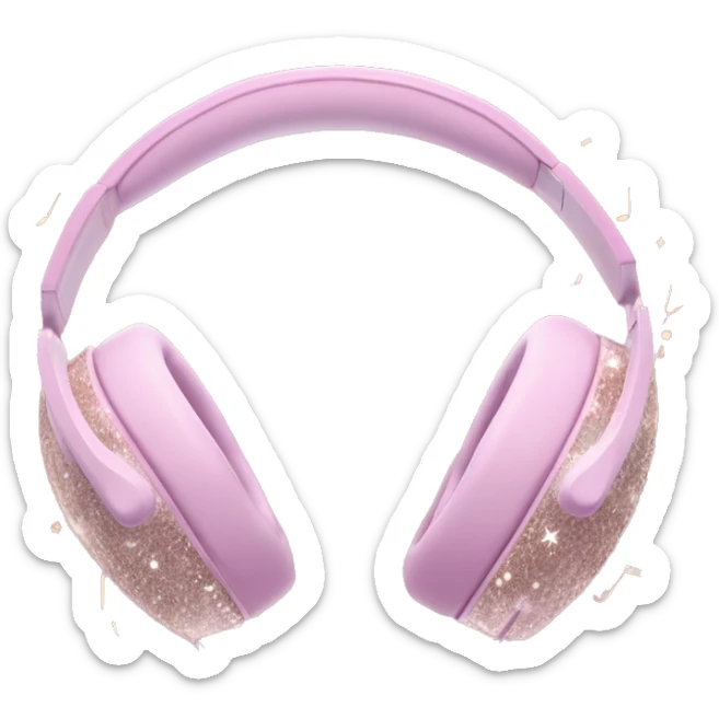 Pastel Pink Headphones "A pastel pink pair of headphones with glowing ear cups, sparkling patterns on the band, and a trail of glittery music notes floating around." sticker