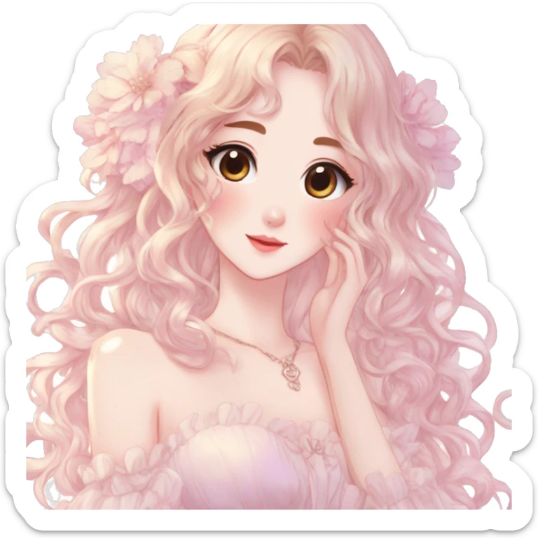 gorgeous pretty attractive anime lady beautiful hair with gorgeous dress fairycore cottagecore pastelcore detailed high quality trending VOGUE aesthetic full body sticker