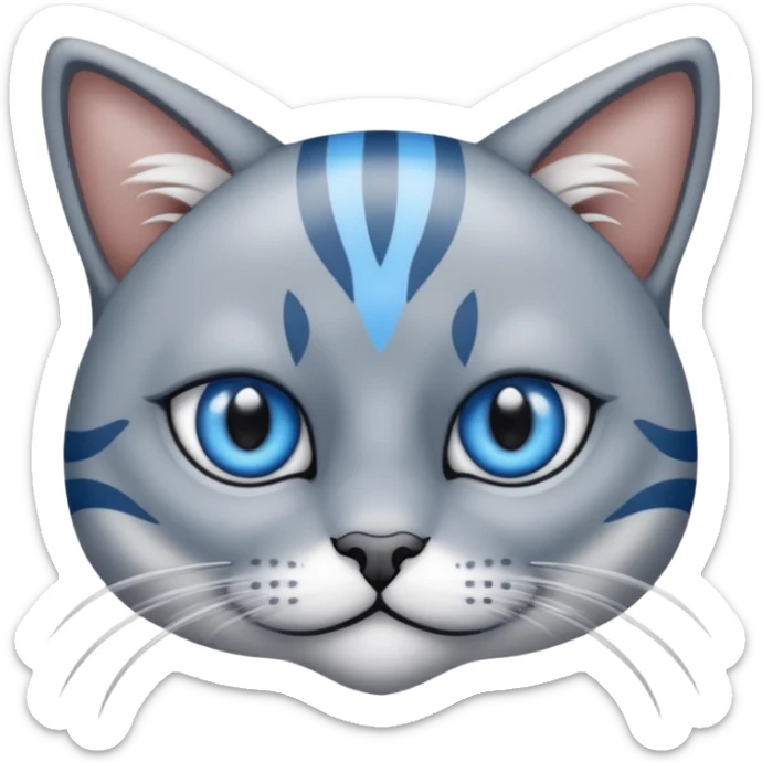 Un gato atigrado gris ojos azules ralla entre los ojos en forma de M y dos rallas en el exterior de los ojos sticker