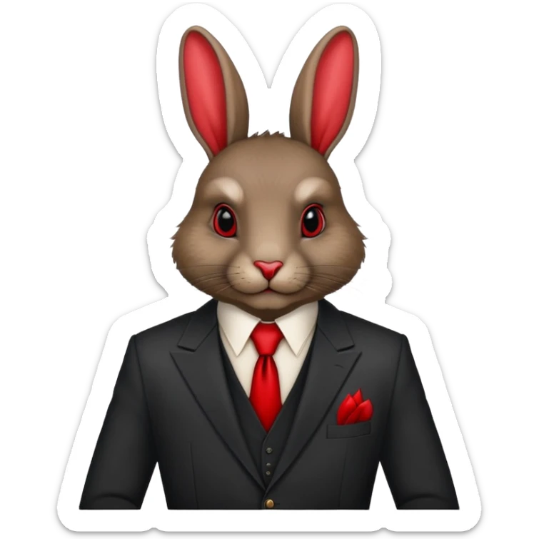 Coonskin black rabbit with lipstick red lips is a male gangster in a n Italian suit sticker