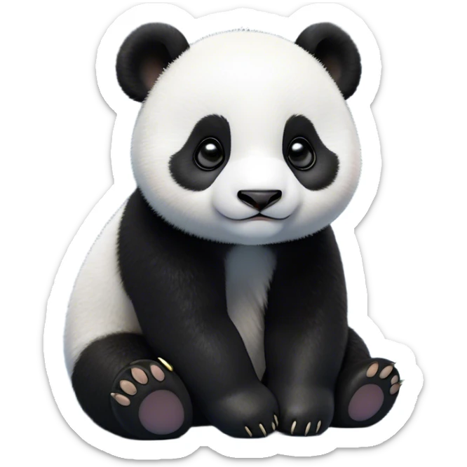 Cinematic Noble Baby Panda Portrait Emoji, Poised and regal, with a tiny, adorable build and a soft, fuzzy Fur of black and white, deep-set soulful gentle eyes, Simplified yet sharp and sophisticated features, highly detailed, glowing with a soft, dignified glow, high shine, intelligent and endearing, stylized with an air of miniature majesty, focused and attentive, soft glowing outline, capturing the essence of a watchful and confident little panda, so majestic it feels as though it could toddle out of the screen with effortless authority! sticker