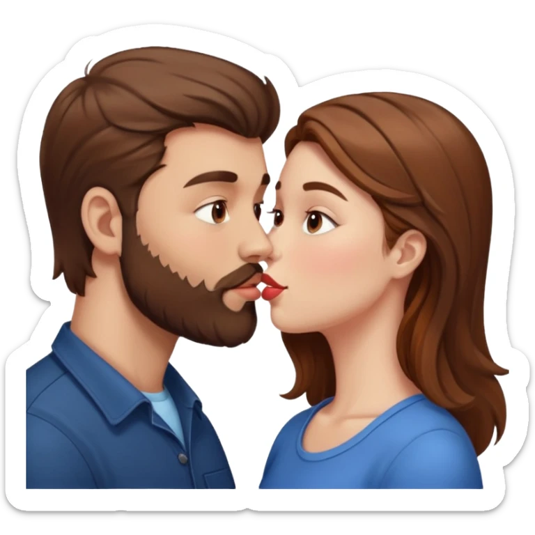 White man with brown hair and beard kissing lips with a white girl with brown hair sticker