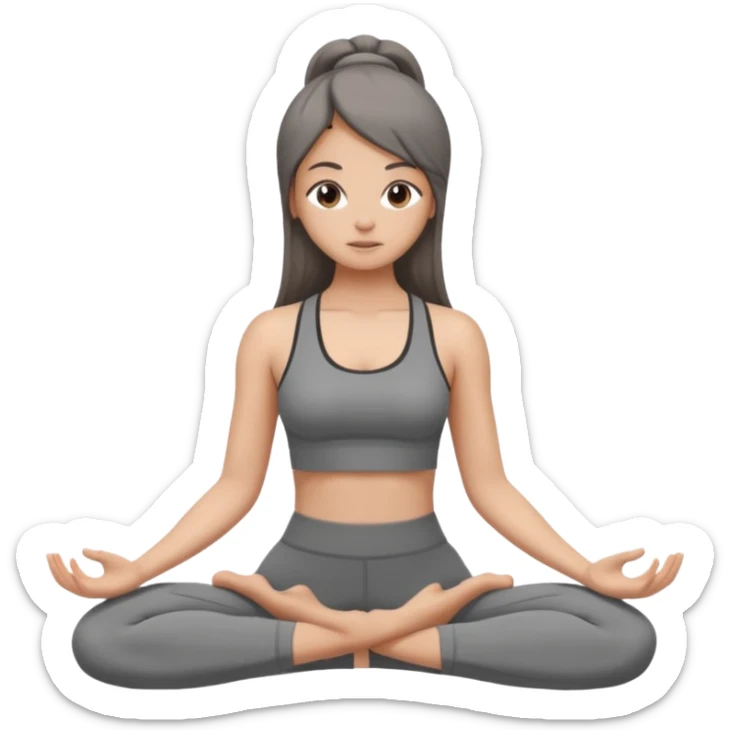 a girl doing yoga, she is wearing a grey fit and she has dark straight and loose hair.  sticker