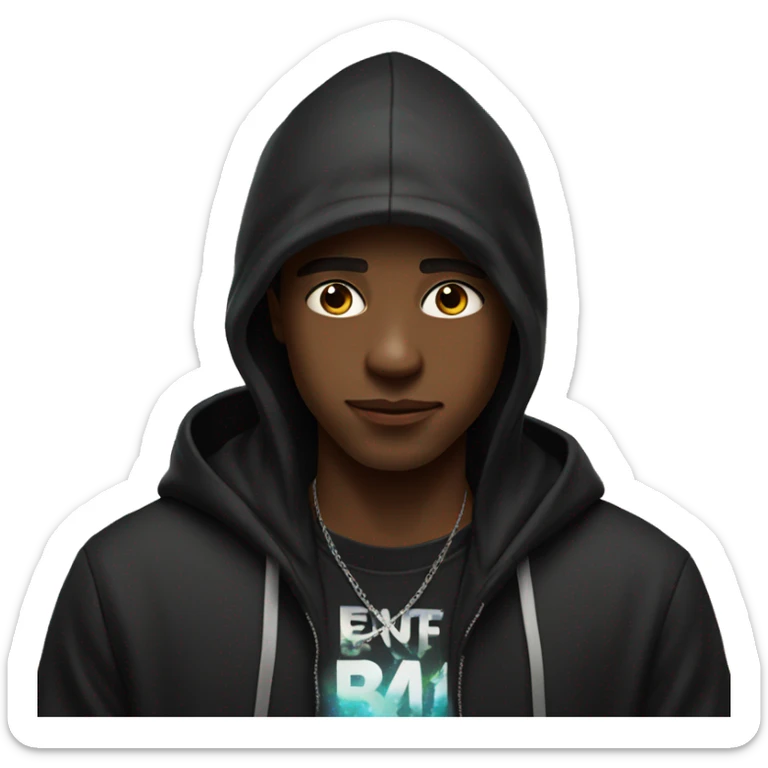 heartfelt portrait of boy wearing a black hoodie and dj-ing an edm festival  sticker