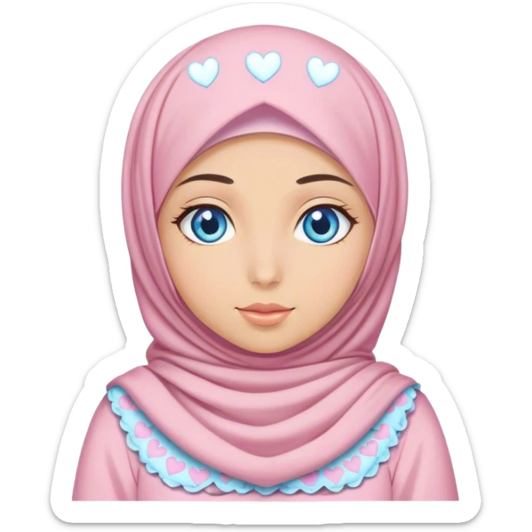 Turkish beautiful finish Konya girl blue eyes with hijab and pastel hearts dress sticker