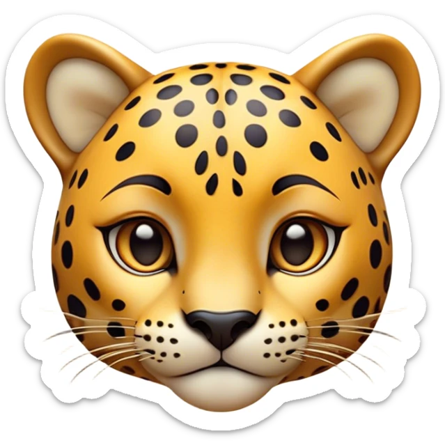 Cinematic Cute Jaguar Portrait Emoji, Head tilted playfully and inquisitively, with a smooth, agile form accented by delicate spotted patterns and round, sparkling eyes full of charm, Simplified yet irresistibly adorable features, highly detailed, glowing with a warm, inviting wild glow, high shine, affectionate and lively, stylized with a touch of whimsical feline grace, soft glowing outline, capturing the essence of a mischievous yet loving jaguar that feels like it could pounce out of the screen into your arms! sticker