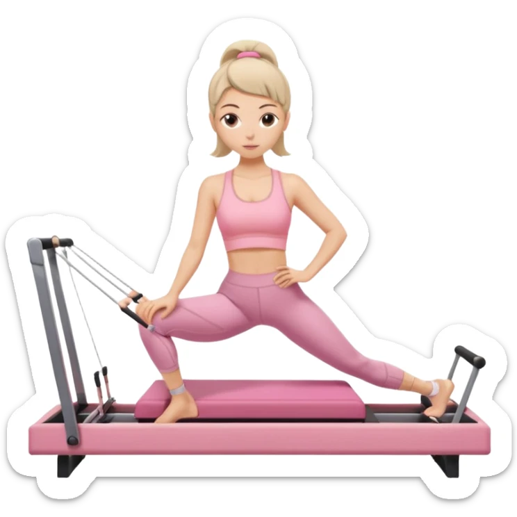 pilates beige reformer girl with pink set of clothes.  sticker