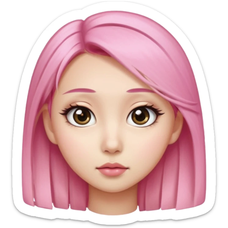 An Asian girl with pink-blonde hair, big eyes, thick eyebrows, and long eyelashes; only her head... sticker